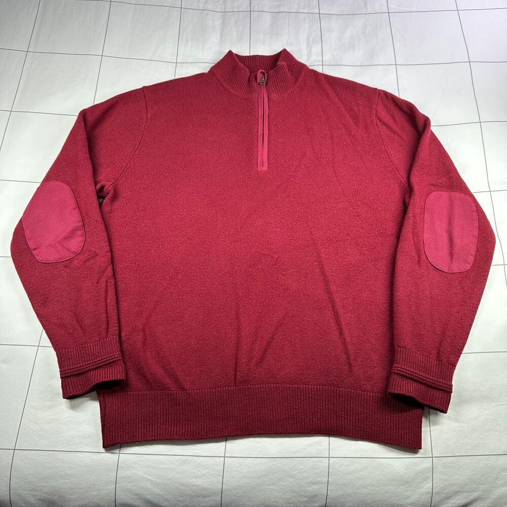 Beretta 1/4 Zip Sweater Mens XXL Red Lambswool Pullover Elbow Patch Knit Warm
